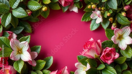 Wallpaper Mural Rose flower with leaves forming a delicate frame, perfect for romantic or botanical designs, botanical, petal Torontodigital.ca