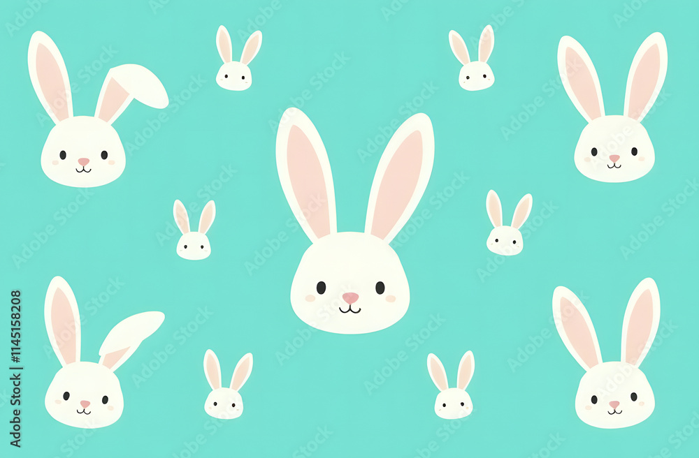 Seamless pattern with white bunny ears on aqua turquoise background. Wrapping paper concept. Banner. Vector illustration Seamless pattern with white bunny ears on aqua turquoise background. Wrapping paper concept. Banner. Vector illustration