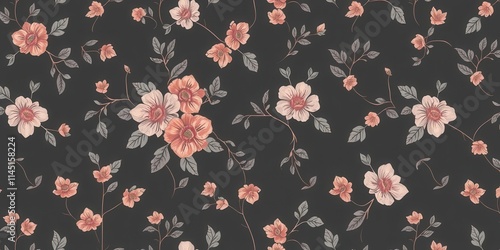 Wallpaper Mural Seamless charcoal small floral elements wallpaper design with delicate flowers and leaves, wallpaper, texture, seamless Torontodigital.ca