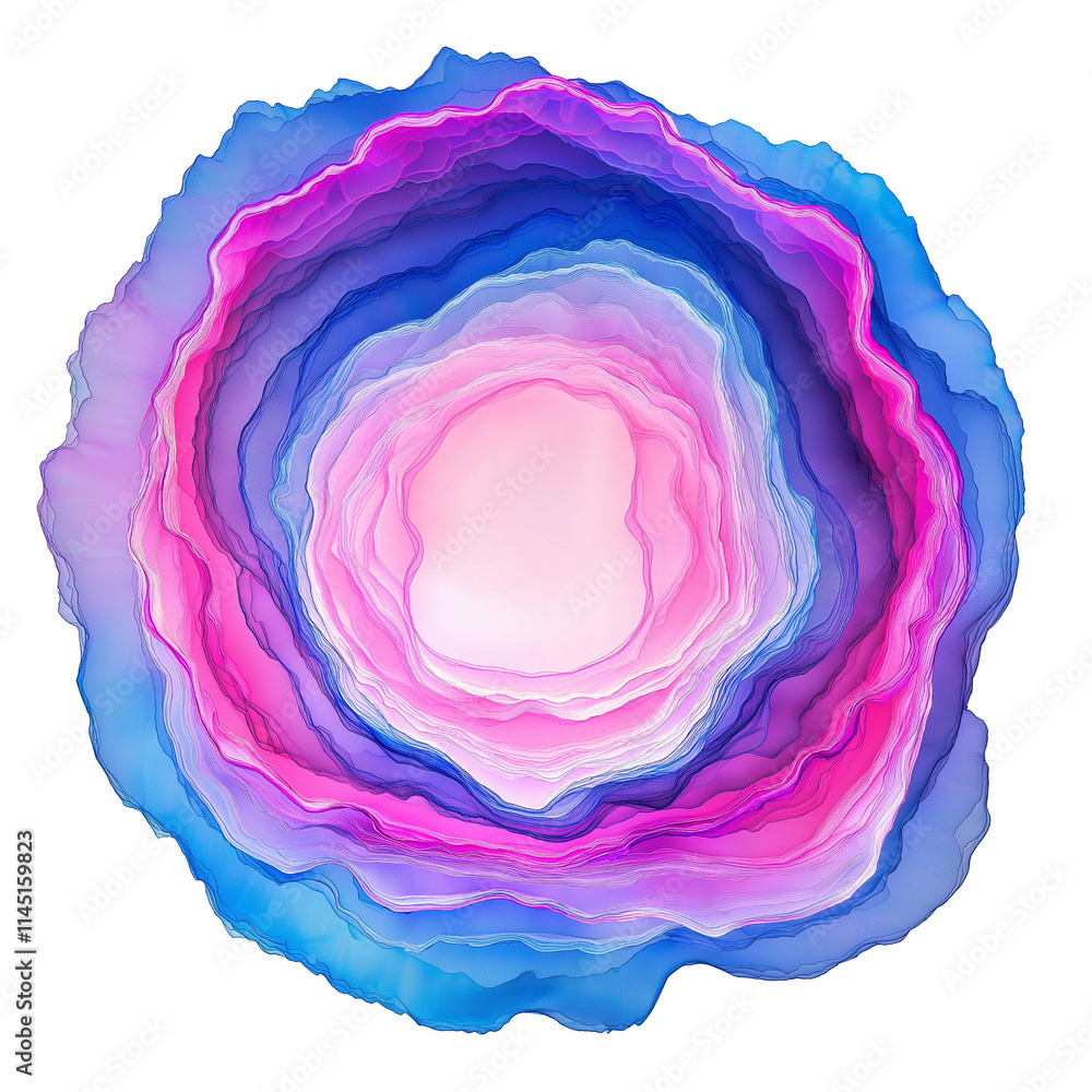 Glowing Circular Wave: Bright Pink And Blue Layers Emanating Outward On A White Background Glowing Circular Wave: Bright Pink And Blue Layers Emanating Outward On A White Background
