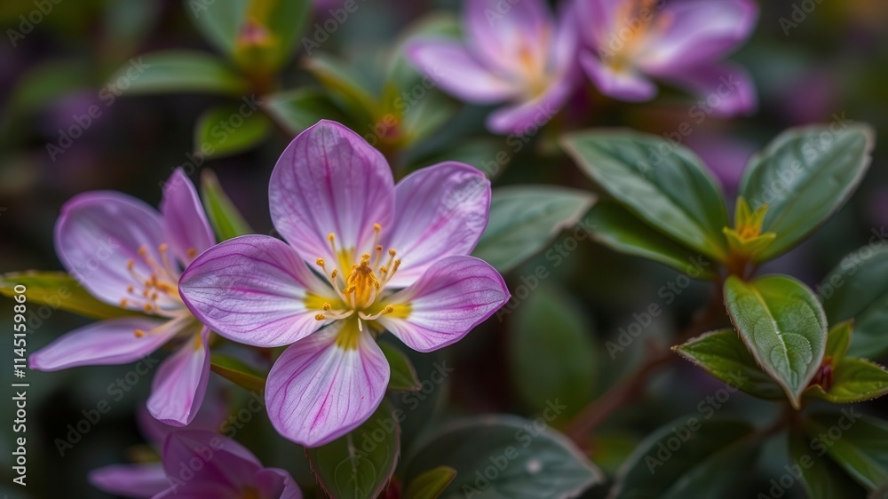 Vibrant purple flower petals and delicate leaves in a close-up shot, spring, colorful Vibrant purple flower petals and delicate leaves in a close-up shot, spring, colorful