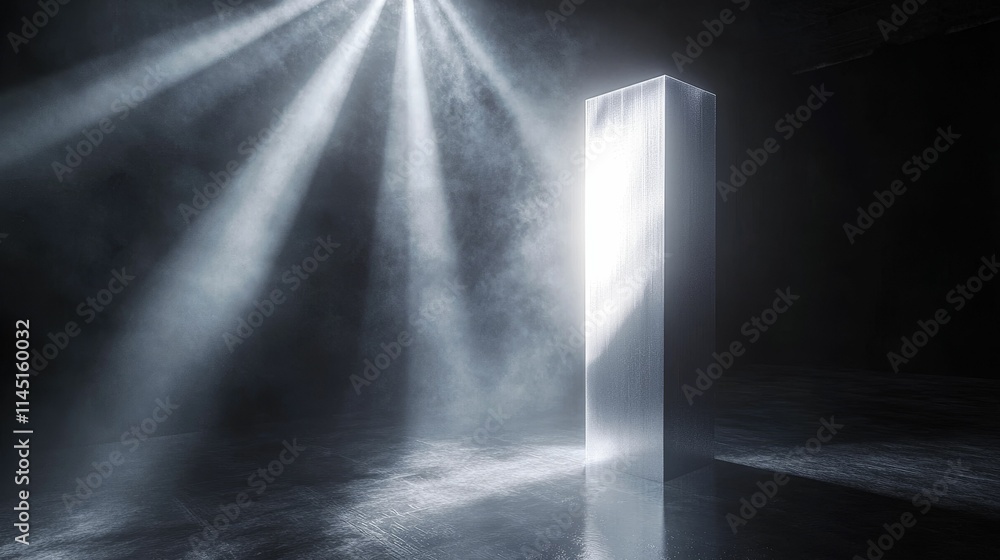 Illuminated metallic block, smoky dark room. Illuminated metallic block, smoky dark room.