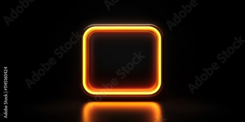 Neon glowing square frame with rounded corners, set against a stark black background, highly detailed