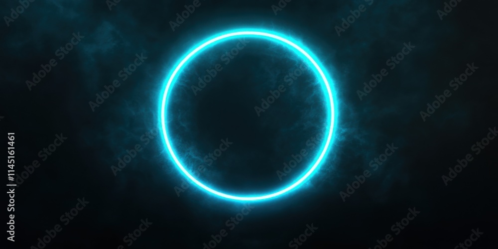 Obraz premium Sophisticated neon frame in bright cyan, glowing gently around a deep, black surface