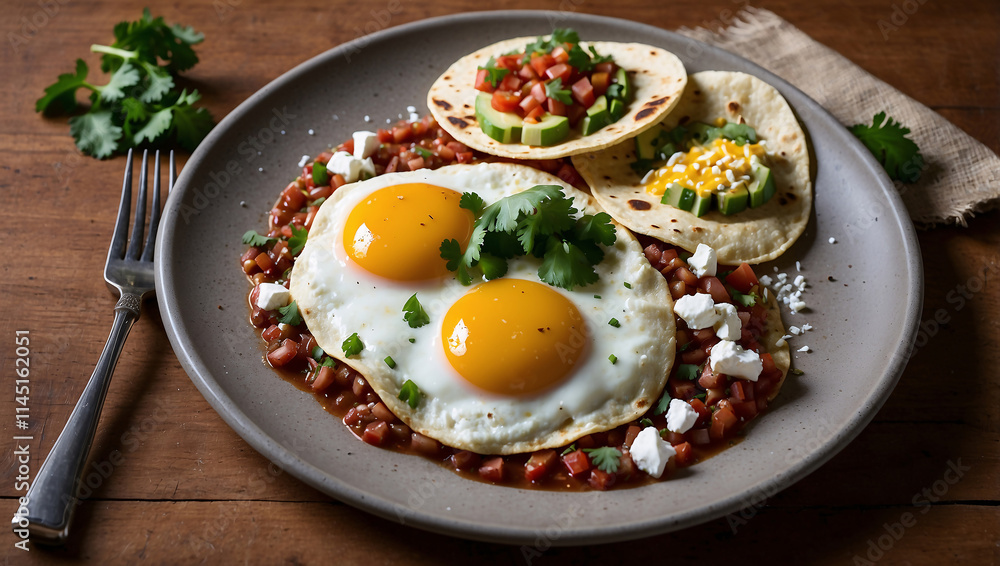 Huevos Rancheros with Salsa Roja, Refried Beans Huevos Rancheros with Salsa Roja, Refried Beans