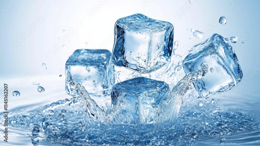 Four ice cubes splashing into water. Four ice cubes splashing into water.