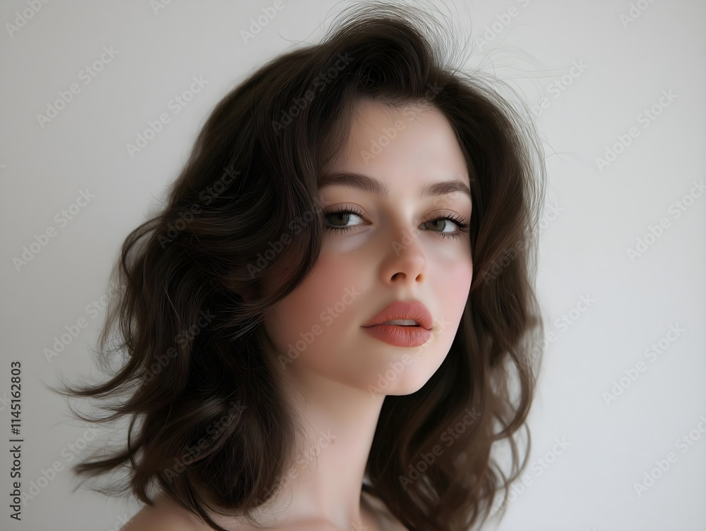 portrait of a woman with a thoughtful expression and voluminous hair portrait of a woman with a thoughtful expression and voluminous hair