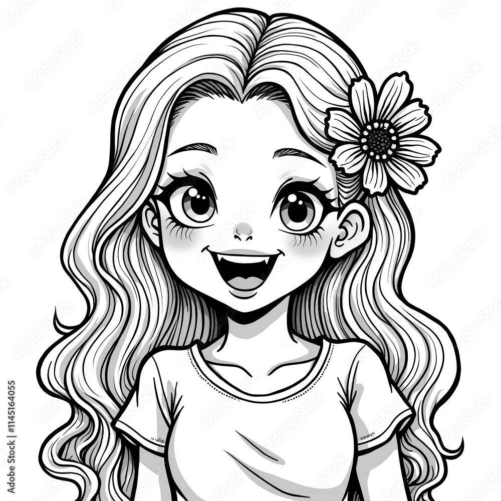 Happy Girl Portrait with Flower Hair Accessory Happy Girl Portrait with Flower Hair Accessory