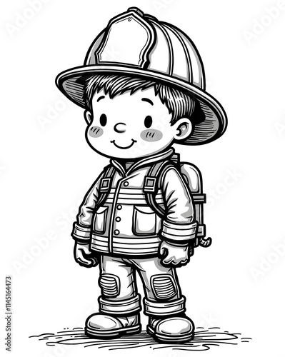  Brave Young Firefighter in Full Uniform Standing