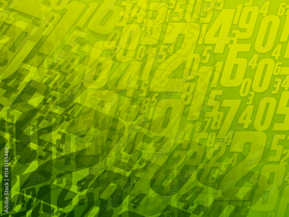 large and small numbers and blur stacked on top of each other on gradient green and yellow background, business, banner, template, copy space large and small numbers and blur stacked on top of each other on gradient green and yellow background, business, banner, template, copy space