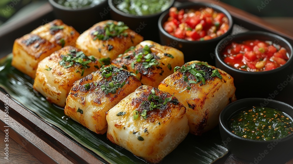 Tasty Indian Food With Freshly Prepared Chutneys in a Vibrant Setting. Generative AI Tasty Indian Food With Freshly Prepared Chutneys in a Vibrant Setting. Generative AI
