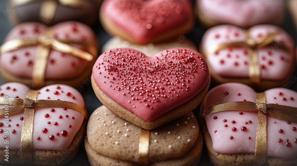 Heart shaped Cookies Decorated With Icing and Sprinkles for a Festive Occasion. Generative AI Heart shaped Cookies Decorated With Icing and Sprinkles for a Festive Occasion. Generative AI