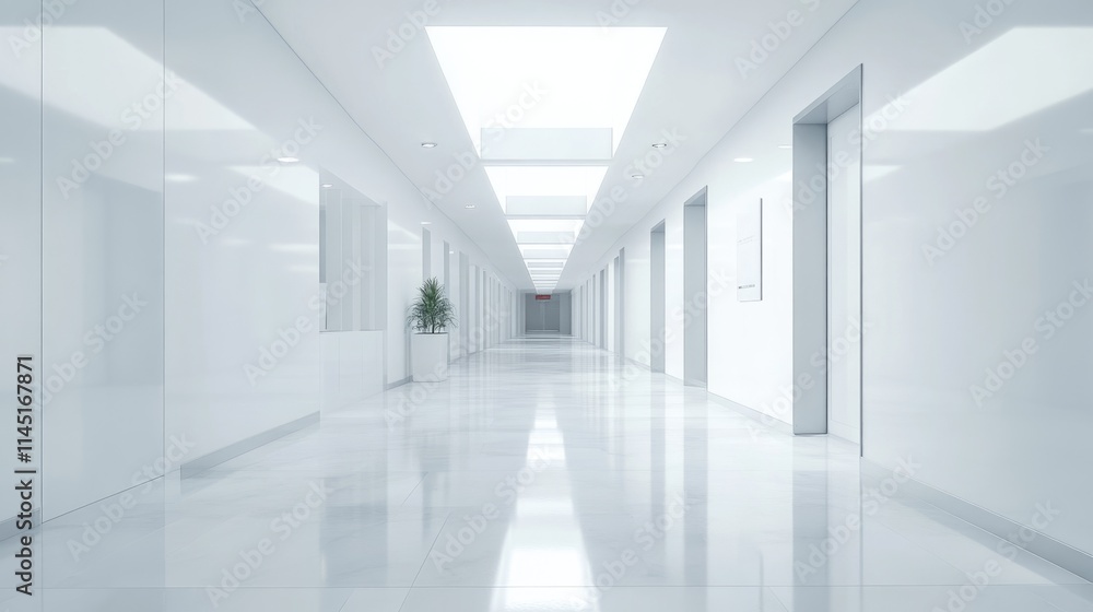 Contemporary Office Lobby with White Walls and Modern Corridor Design Contemporary Office Lobby with White Walls and Modern Corridor Design