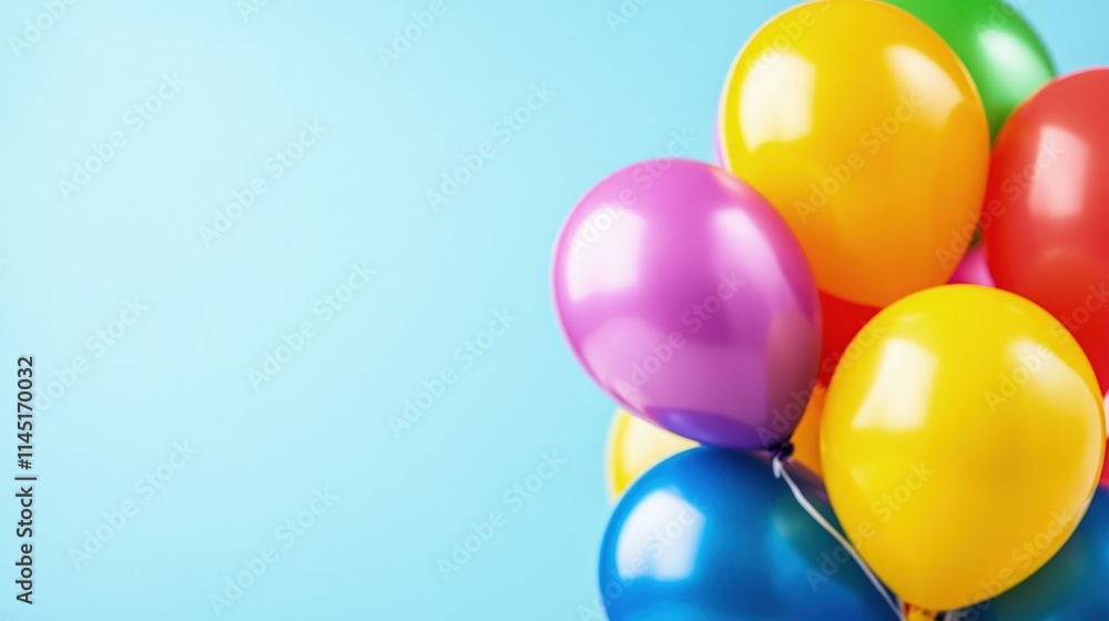 Colorful balloons bunch on light blue background. Colorful balloons bunch on light blue background.