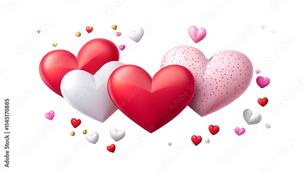 Hearts in red, white, and pink, perfect for Valentine's Day or other romantic occasions with Transparent Background Hearts in red, white, and pink, perfect for Valentine's Day or other romantic occasions with Transparent Background