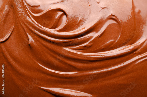 Close up of the texture of melted chocolate. 