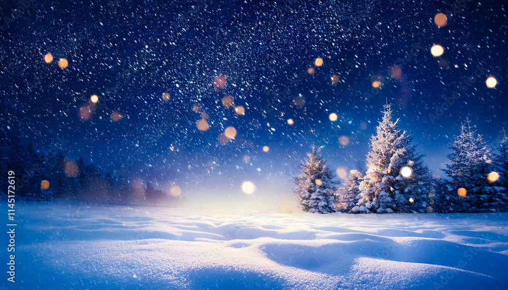 snowy snowfield, fantastic, sparkling, crystal, night, white, glow, star, Christmas, winter, tree, forest, illustration snowy snowfield, fantastic, sparkling, crystal, night, white, glow, star, Christmas, winter, tree, forest, illustration