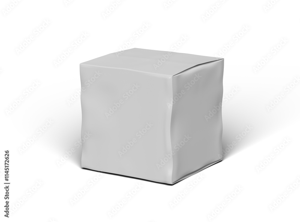 Rendered image of a small white cubic dented box on a transparent background Rendered image of a small white cubic dented box on a transparent background