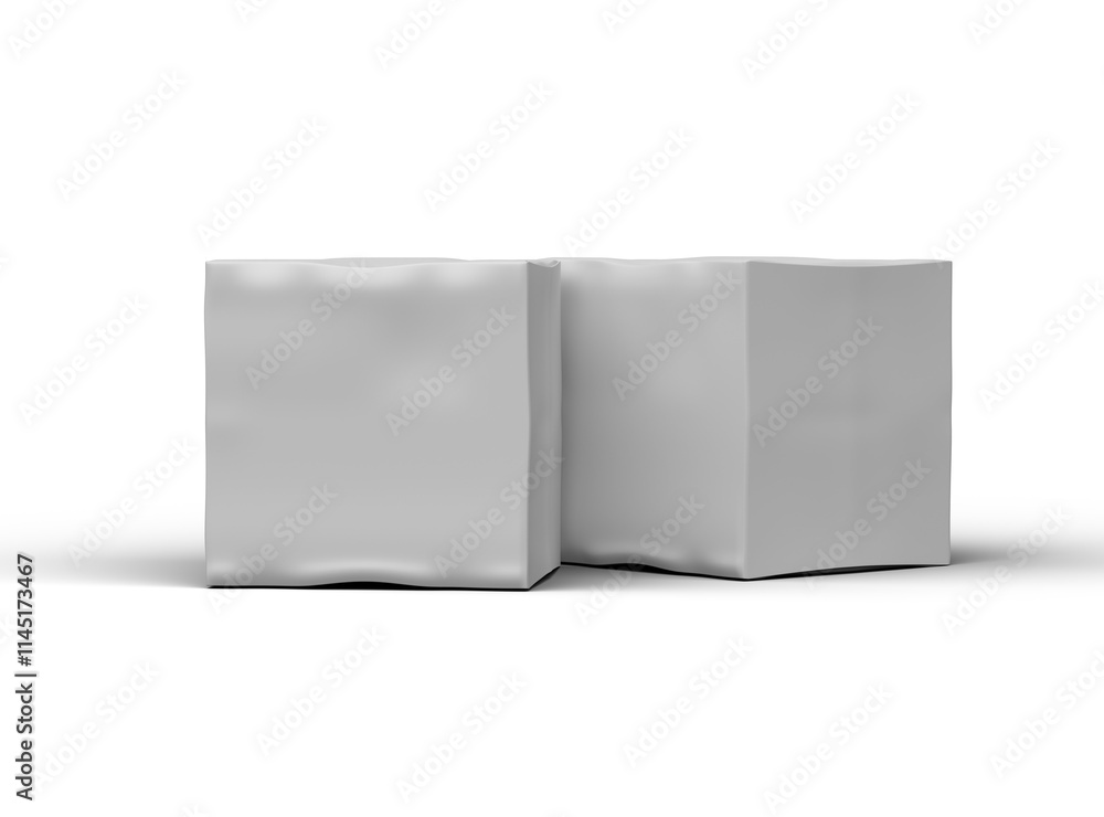 Rendered image of a small white cubic dented box on a transparent background Rendered image of a small white cubic dented box on a transparent background