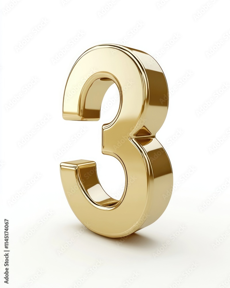 Three-Dimensional Gold Symbol Representing 3 Percent on a Clean White Background Three-Dimensional Gold Symbol Representing 3 Percent on a Clean White Background