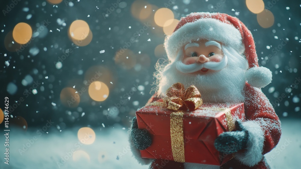 christimas gift and santa with copy space background bokeh christimas gift and santa with copy space background bokeh