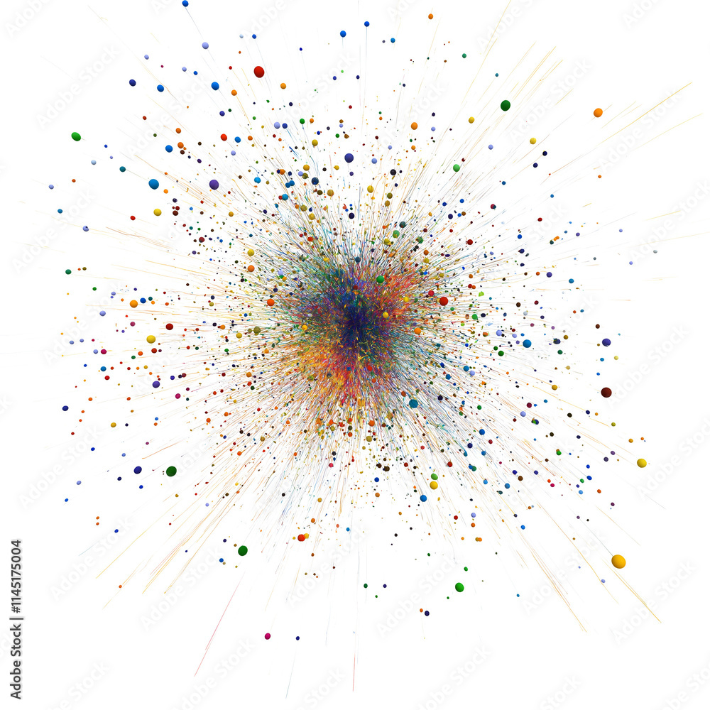 Digital Explosion Of Particles: Multicolored Burst With Soft Edges Isolated On A White Background Digital Explosion Of Particles: Multicolored Burst With Soft Edges Isolated On A White Background