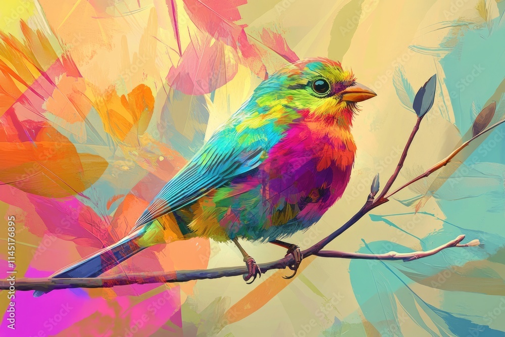 Fototapeta premium Joyful Birds Nestled in Blossoming Tree During Springtime in Vibrant Colours