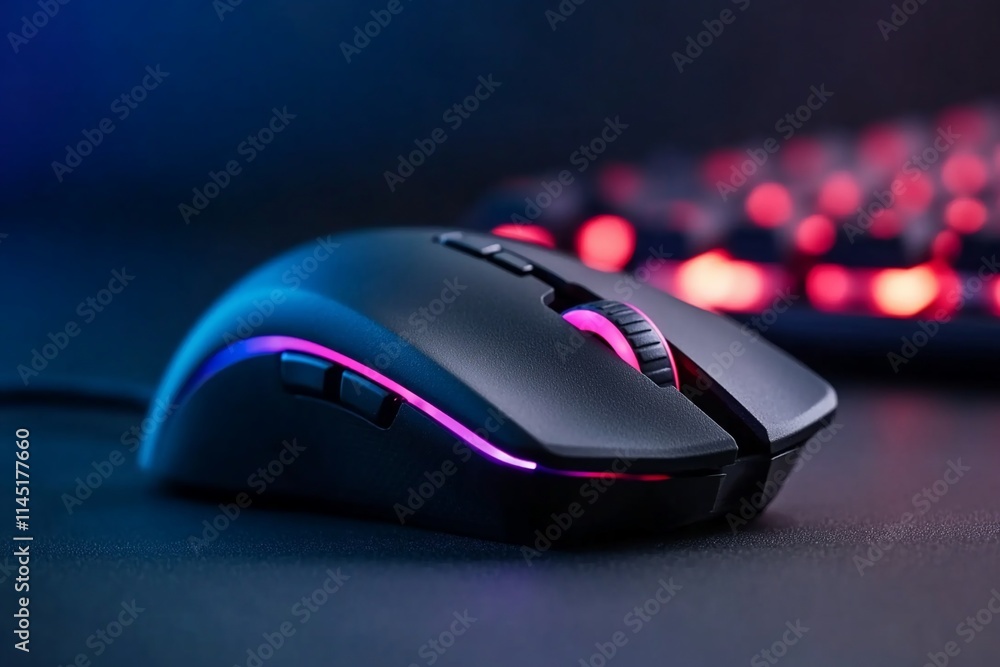 A sleek gaming mouse with RGB lighting and ergonomic design. A sleek gaming mouse with RGB lighting and ergonomic design.