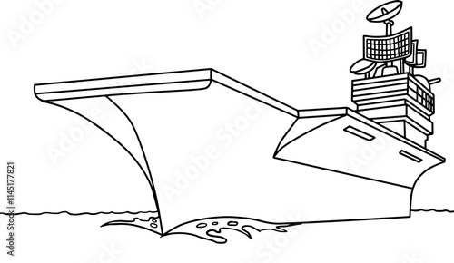 aircraft carrier line vector illustration isolated on white background