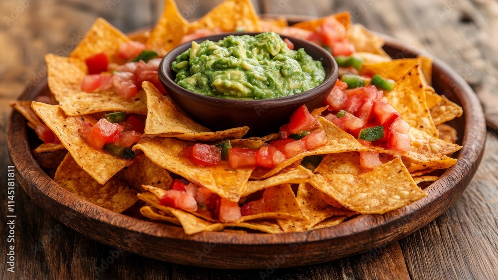 Crispy tortilla chips served with fresh guacamole and salsa Crispy tortilla chips served with fresh guacamole and salsa