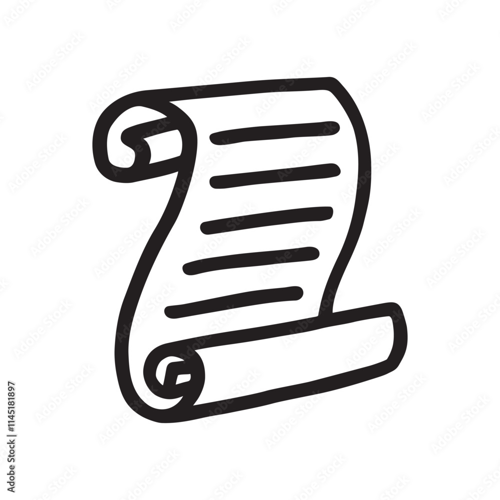 Doodle unrolled scroll, hand drawn with thin black line. PNG isolated on transparent background and vector illustration Doodle unrolled scroll, hand drawn with thin black line. PNG isolated on transparent background and vector illustration