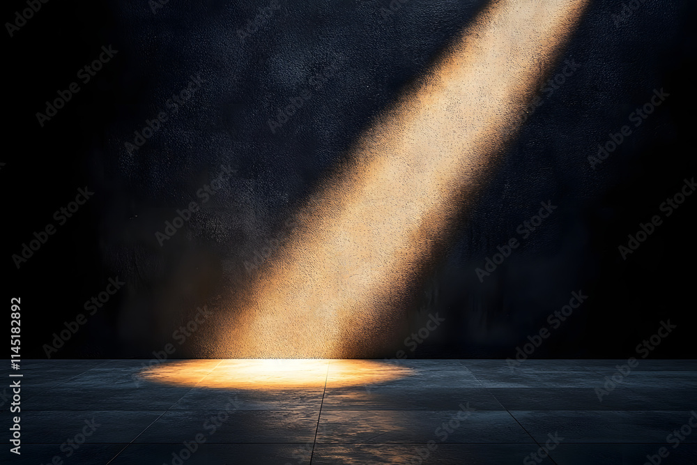Obraz premium A light shining on a wall with a dark background. The light is casting a shadow on the wall