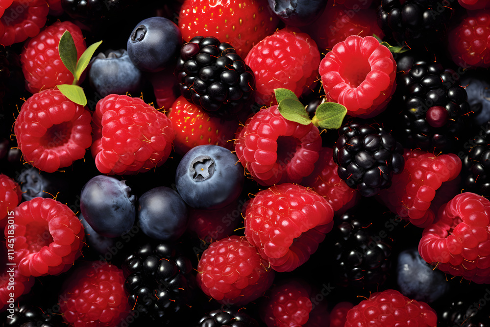 A Colorful Display of Fresh, Juicy Berries - Strawberry, Raspberry, Blackberry and Blueberry A Colorful Display of Fresh, Juicy Berries - Strawberry, Raspberry, Blackberry and Blueberry
