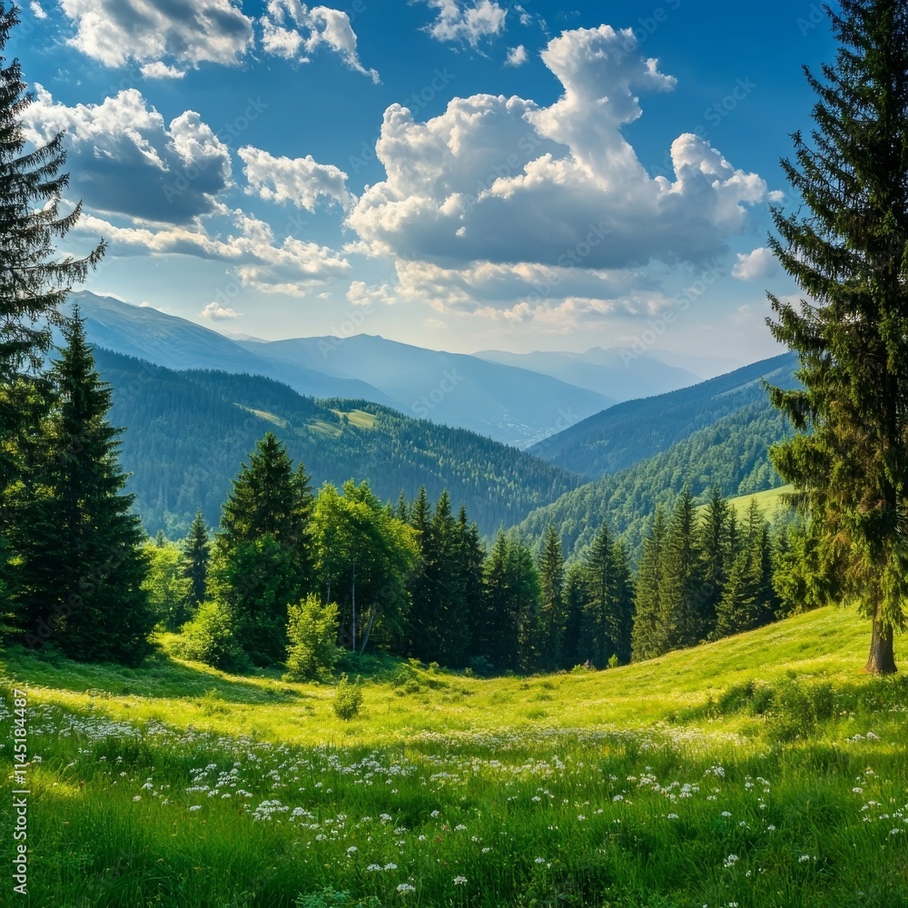 Fototapeta premium Hillside under cloudy sky.