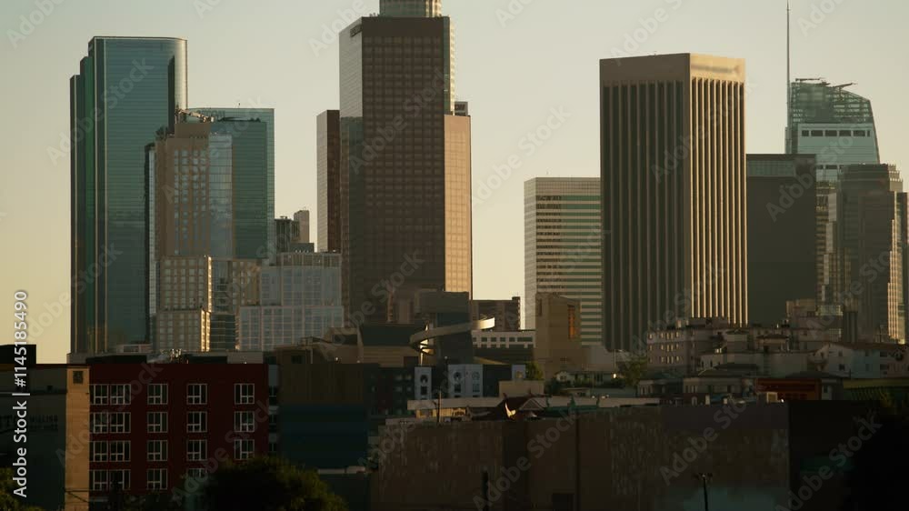 Los Angeles Downtown and Chinatown Sunset Telephoto Time Lapse California USA Los Angeles Downtown and Chinatown Sunset Telephoto Time Lapse California USA