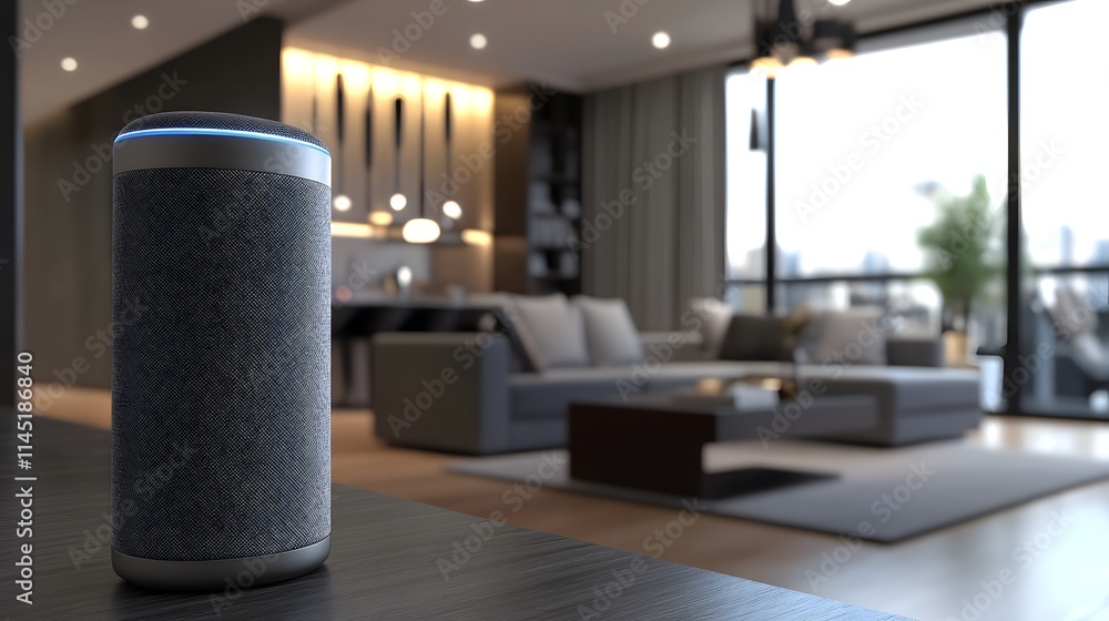 Smart speaker in modern living room. Smart speaker in modern living room.