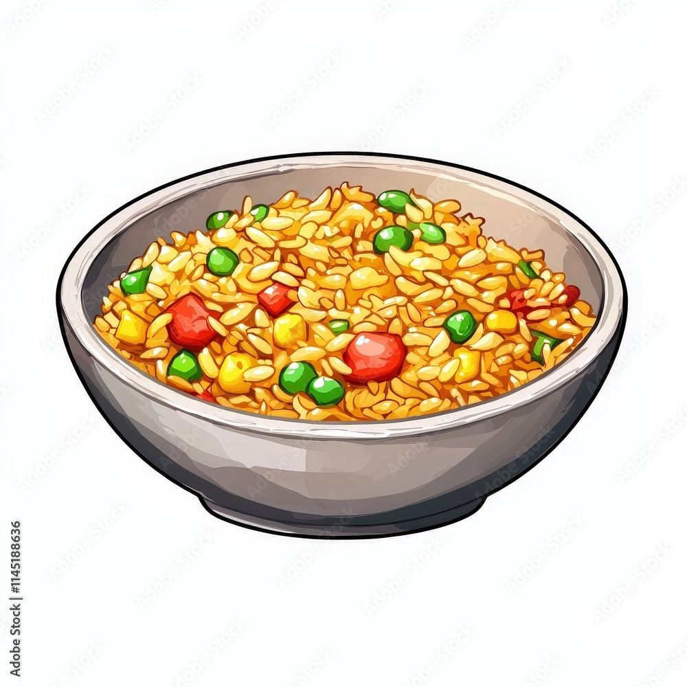 Chinese fried rice national cuisine dish isolated on white background colorful cartoon illustration Chinese fried rice national cuisine dish isolated on white background colorful cartoon illustration