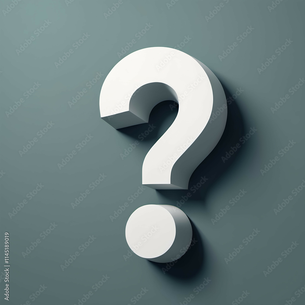 3D White Question Mark Icon on Muted Blue-Green Background 3D White Question Mark Icon on Muted Blue-Green Background