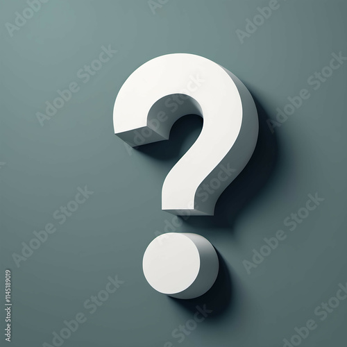 3D White Question Mark Icon on Muted Blue-Green Background