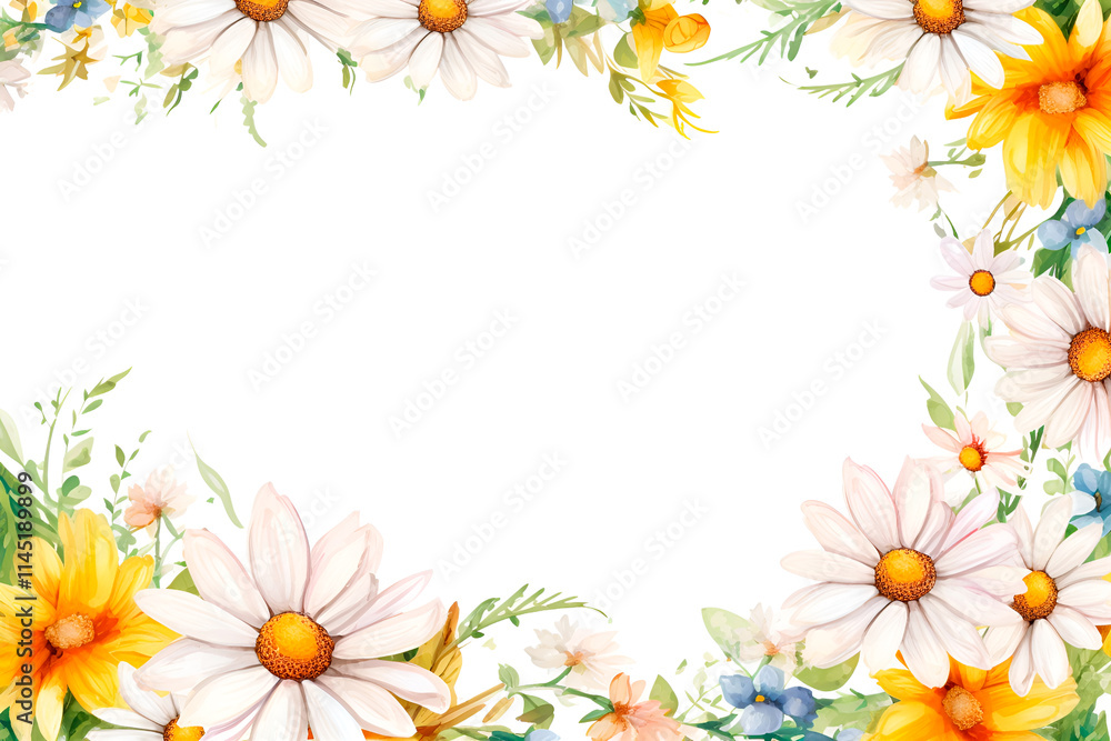 Botanical arrangement of white daisies in watercolor Botanical arrangement of white daisies in watercolor
