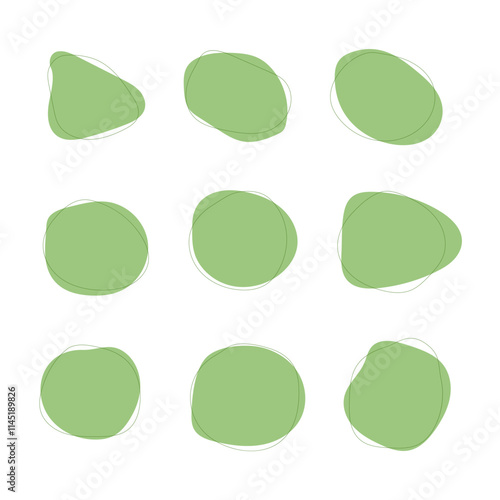 Abstract organic liquid amoeba blob hand drawт on white background. Green color with green line.