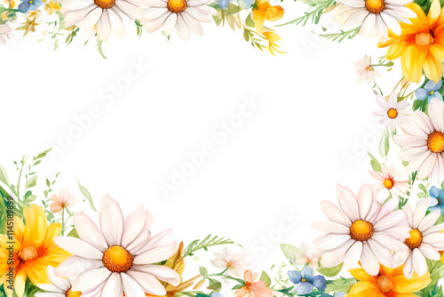 Botanical arrangement of white daisies in watercolor