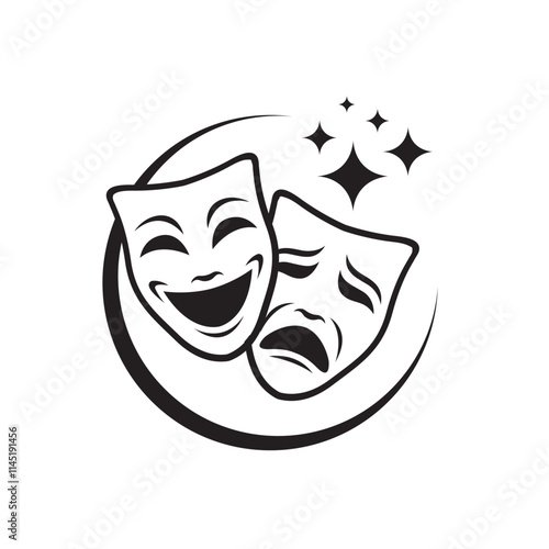 icon of comedy and tragedy theatrical masks isolated on white background