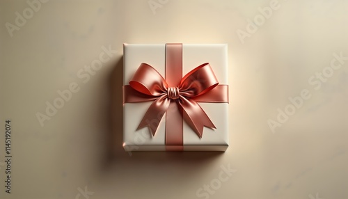 Wallpaper Mural Elegant white gift box with salmon-colored satin ribbon, bow. Simple, stylish present. Studio shot highlights box, ribbon. Gift represents love care, joy. Perfect for occasion. Festive, special Torontodigital.ca