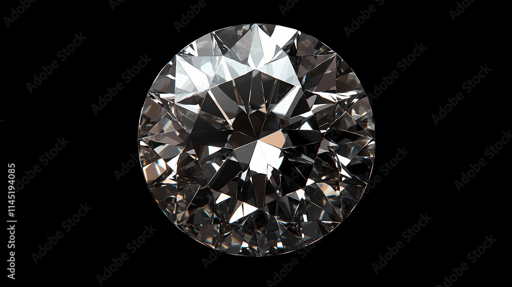 Close-up image of a brilliant round diamond with sparkling facets. ideal for jewelry, luxury, and gem-related designs. Luster. Illustration Close-up image of a brilliant round diamond with sparkling facets. ideal for jewelry, luxury, and gem-related designs. Luster. Illustration