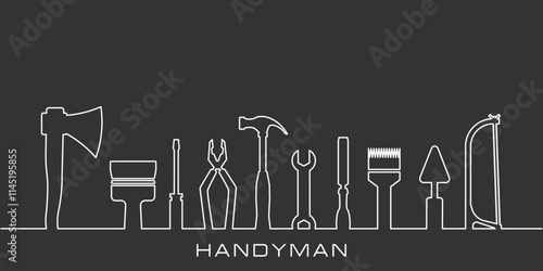 Professional handyman services concept. Vector banner template with tools collection and text space.  Set of repair tools on dark gray background for your design. EPS10. photo