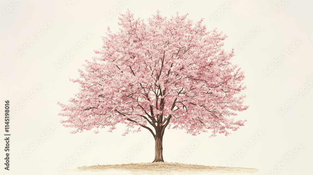 detailed watercolor of blossoming cherry tree with vibrant pink flowers detailed watercolor of blossoming cherry tree with vibrant pink flowers