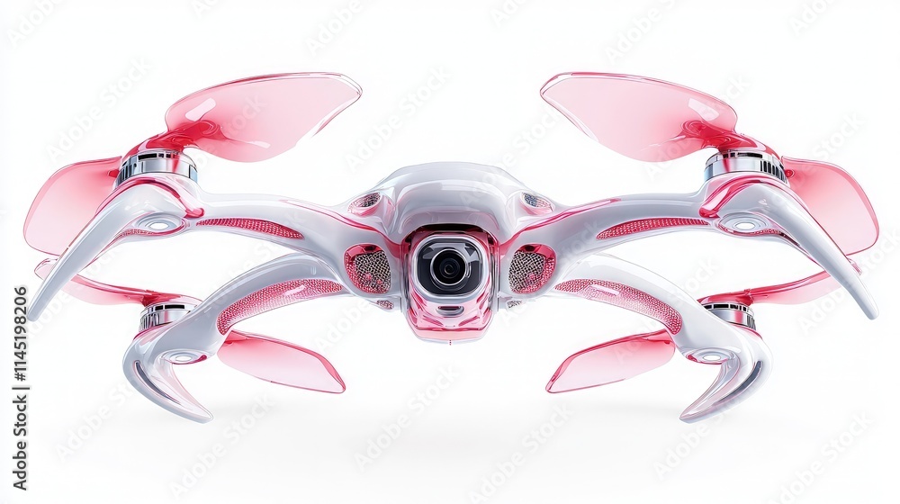 Futuristic pink and white drone with camera. Futuristic pink and white drone with camera.