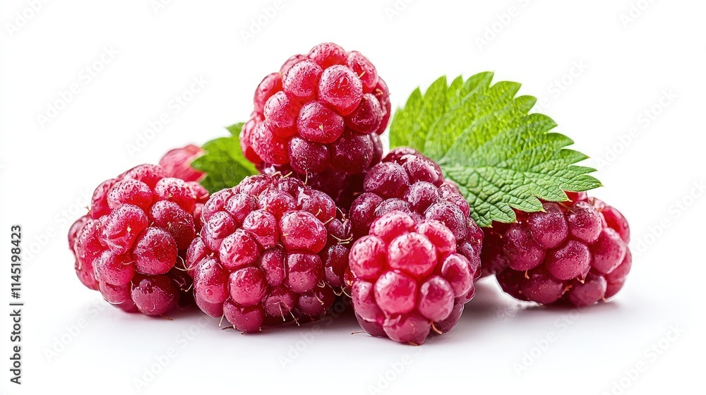 Fresh, ripe raspberries with green leaves. (1) Fresh, ripe raspberries with green leaves. (1)