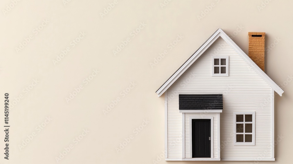 Small white house model on beige background. Small white house model on beige background.